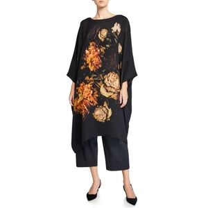 ESKANDAR Floral Silk Scoop Neck Caftan Dress